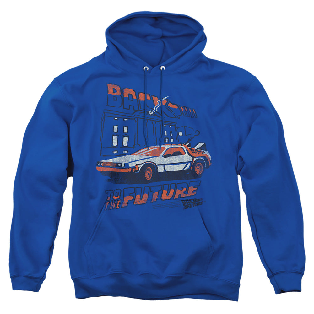 BACK TO THE FUTURE : LIGHTNING STRIKES ADULT PULL OVER HOODIE Royal Blue MD