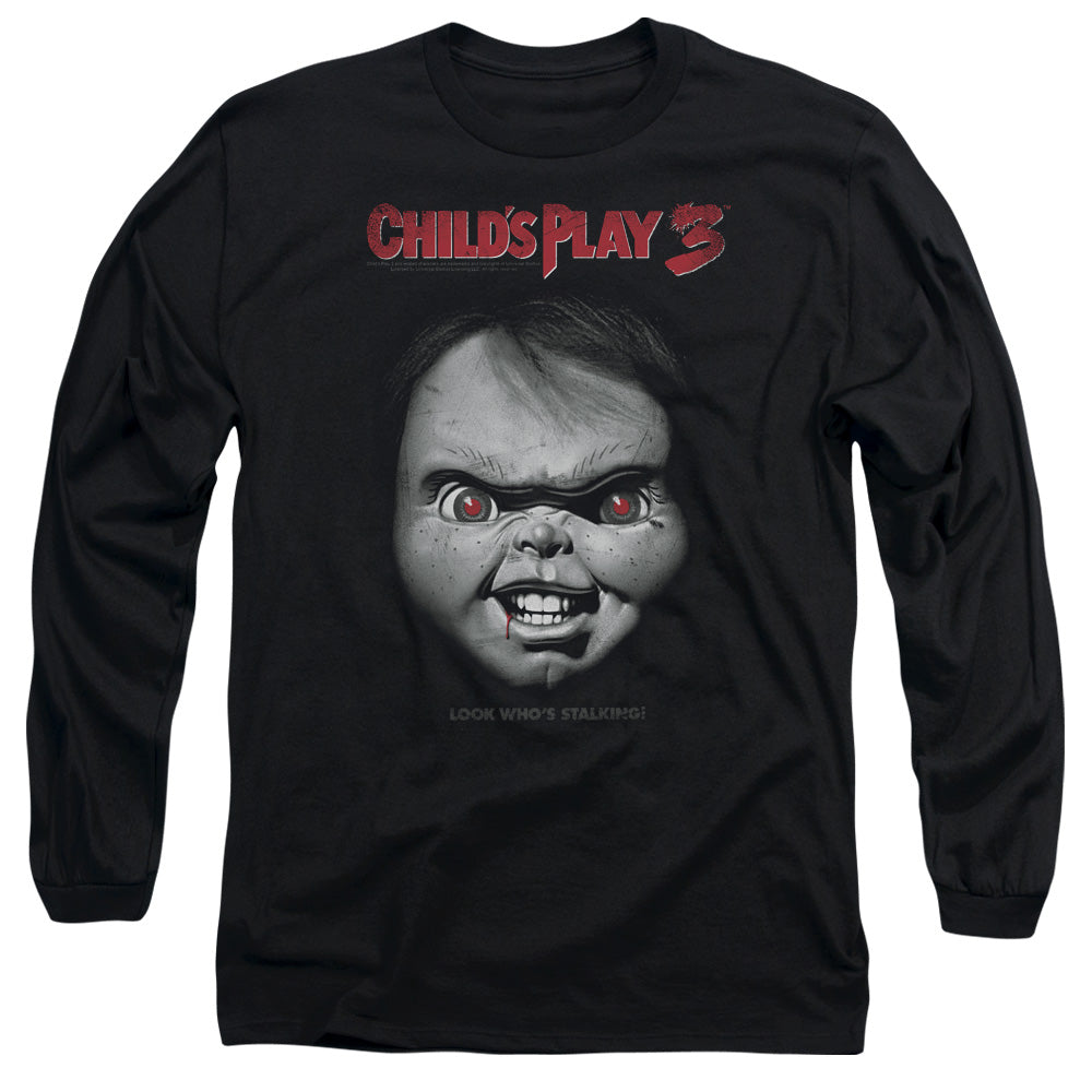 CHILD'S PLAY 3 : FACE POSTER L\S ADULT T SHIRT 18\1 Black MD