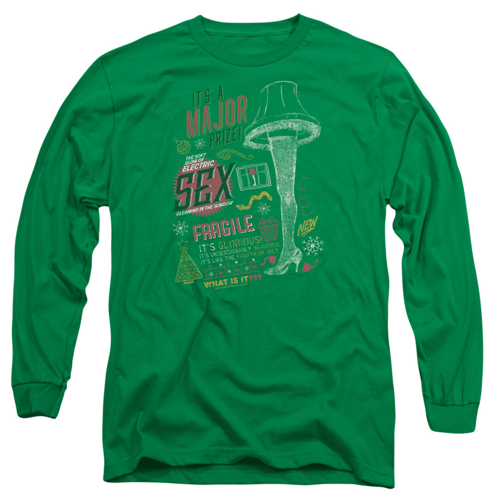 A CHRISTMAS STORY : IT'S A MAJOR PRIZE L\S ADULT T SHIRT 18\1 Kelly Green LG