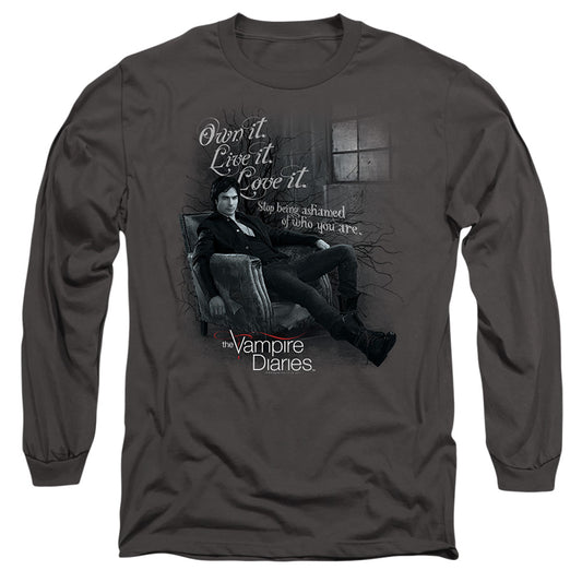 VAMPIRE DIARIES : BE YOURSELF L\S ADULT T SHIRT 18\1 CHARCOAL XL