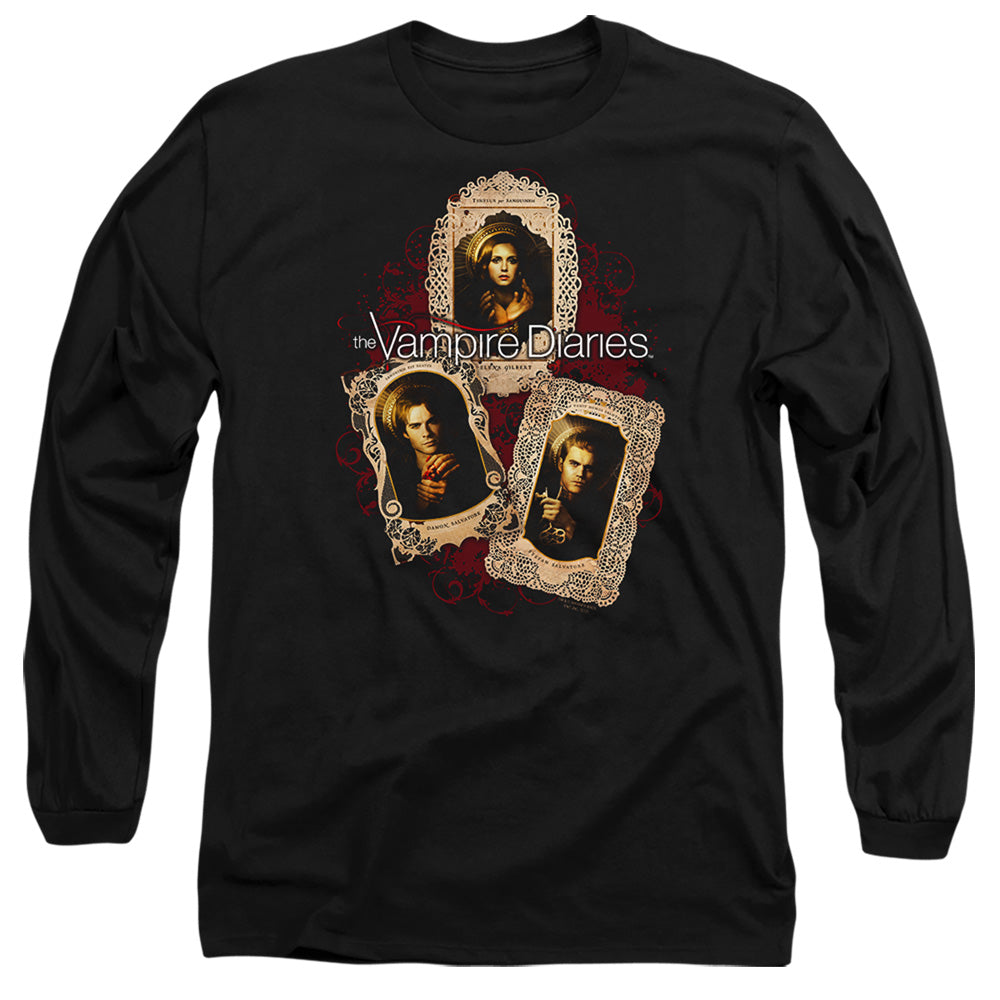 VAMPIRE DIARIES : HOLY CARDS L\S ADULT T SHIRT 18\1 Black 2X