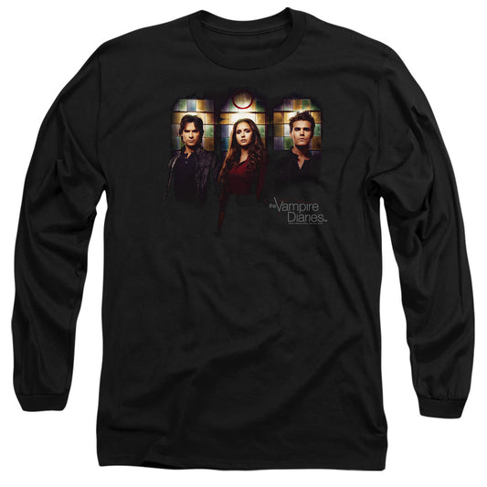 VAMPIRE DIARIES : STAINED WINDOWS L\S ADULT T SHIRT 18\1 Black 2X