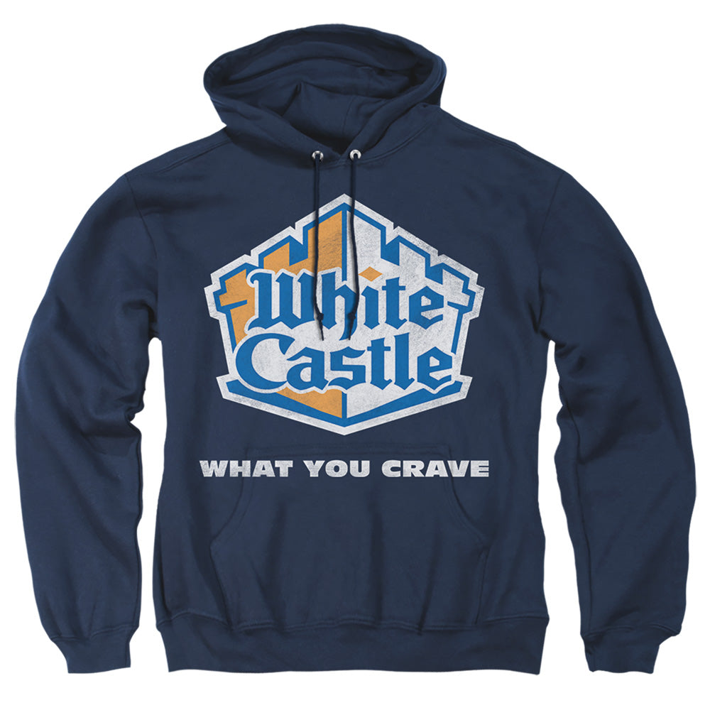 WHITE CASTLE : DISTRESSED LOGO ADULT PULL OVER HOODIE Navy 2X