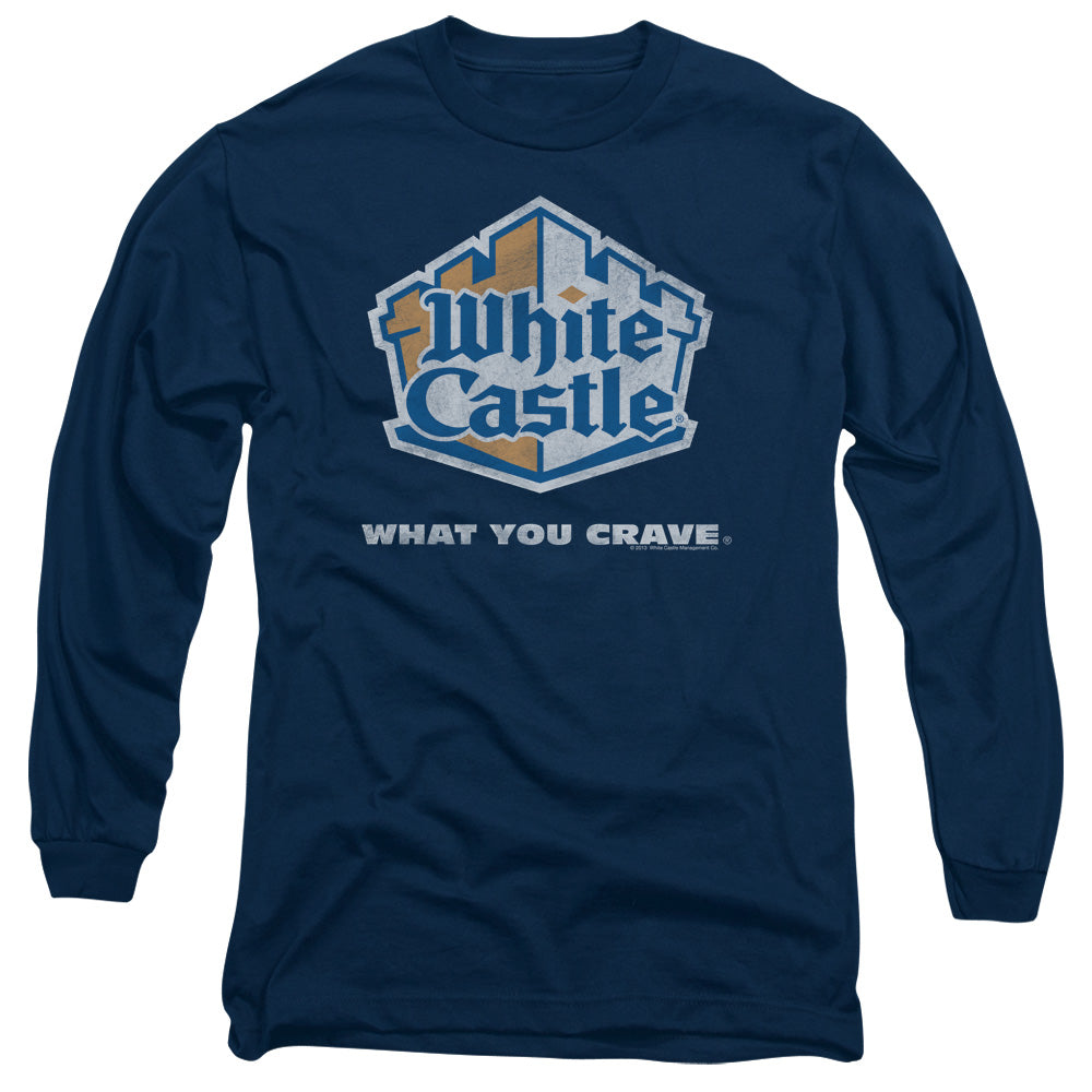 WHITE CASTLE : DISTRESSED LOGO L\S ADULT T SHIRT 18\1 NAVY 2X