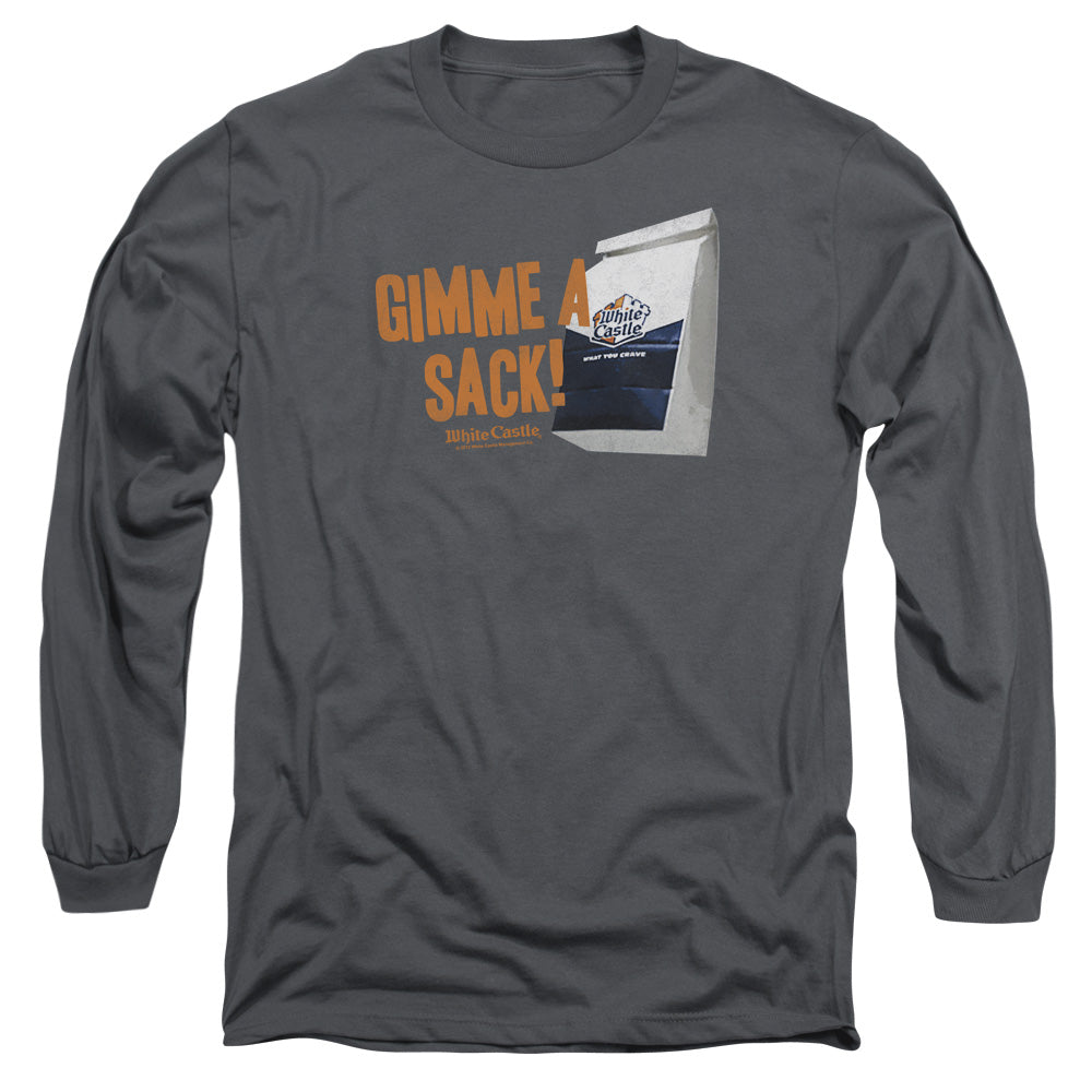 WHITE CASTLE : GIMMIE A SACK L\S ADULT T SHIRT 18\1 CHARCOAL 2X