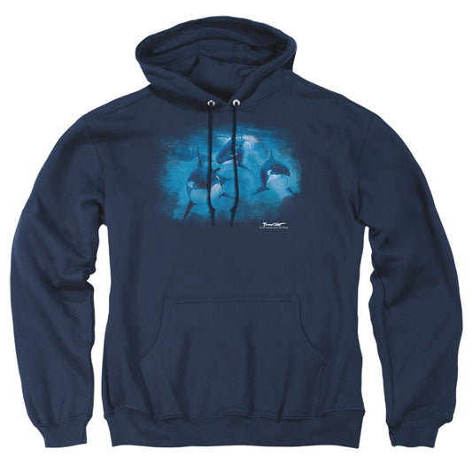 WILDLIFE : POD OF ORCAS ADULT PULL OVER HOODIE Navy 2X