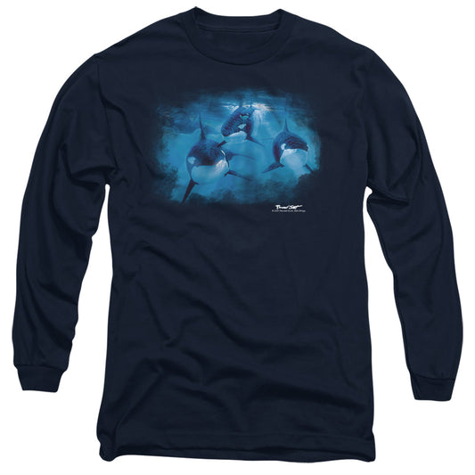 WILDLIFE : POD OF ORCAS L\S ADULT T SHIRT 18\1 Navy 2X